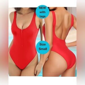 NEW w TAGS 🏷️ 2/for $20 🪩 SHEKINI Red Zippered One-Piece Swimsuit (Small)